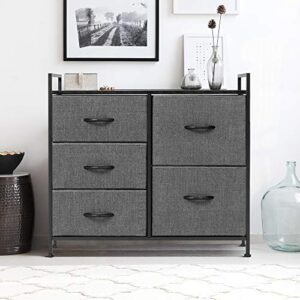 AZL1 Life Concept Wide Dresser Storage Tower with Sturdy Steel Frame, Wood Top, 5 Drawers of Easy-Pull Fabric Bins, Organizer Unit, Dark Grey 3-5