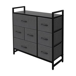 azl1 life concept storage dresser furniture unit - large standing organizer chest for bedroom, office, living room, and closet - 7 drawers removable fabric bins - dark grey