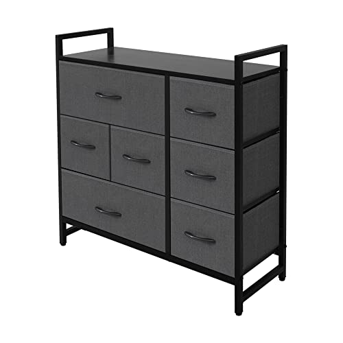 AZL1 Life Concept Storage Dresser Furniture Unit - Large Standing Organizer Chest for Bedroom, Office, Living Room, and Closet - 7 Drawers Removable Fabric Bins - Dark Grey