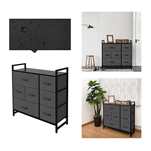 AZL1 Life Concept Storage Dresser Furniture Unit - Large Standing Organizer Chest for Bedroom, Office, Living Room, and Closet - 7 Drawers Removable Fabric Bins - Dark Grey