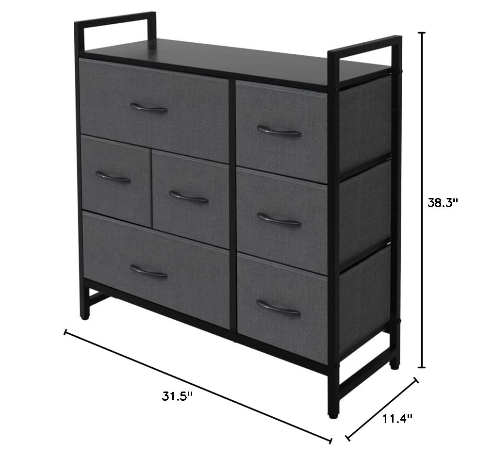 AZL1 Life Concept Storage Dresser Furniture Unit - Large Standing Organizer Chest for Bedroom, Office, Living Room, and Closet - 7 Drawers Removable Fabric Bins - Dark Grey