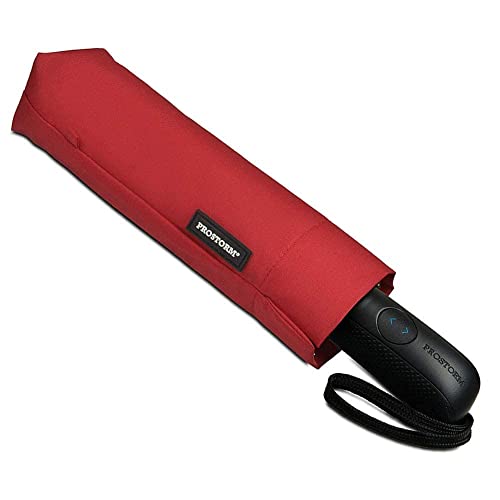 Prostorm Windproof Deep Dome Double Vented Travel Umbrella with Automatic Open & Close Pro Storm (Red)