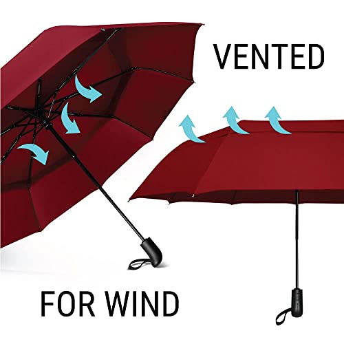 Prostorm Windproof Deep Dome Double Vented Travel Umbrella with Automatic Open & Close Pro Storm (Red)