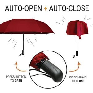 Prostorm Windproof Deep Dome Double Vented Travel Umbrella with Automatic Open & Close Pro Storm (Red)