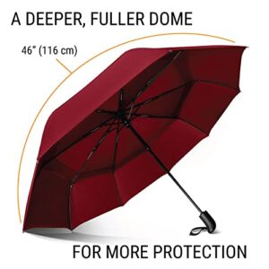 Prostorm Windproof Deep Dome Double Vented Travel Umbrella with Automatic Open & Close Pro Storm (Red)