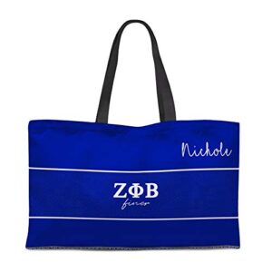 bbgreek zeta phi beta sorority paraphernalia - large travel tote bag, overnight bag - personalized (color block)