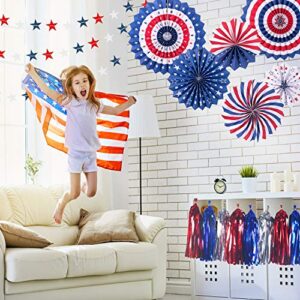 Cmaone 25Pcs Patriotic Party Decorations Set, 4th of July American Flag Party Supplies Hanging Paper Fans, Pom Poms, Red White Blue Star Garland, Tassel Garlands String, American Theme Party Decor