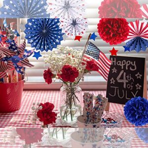 Cmaone 25Pcs Patriotic Party Decorations Set, 4th of July American Flag Party Supplies Hanging Paper Fans, Pom Poms, Red White Blue Star Garland, Tassel Garlands String, American Theme Party Decor