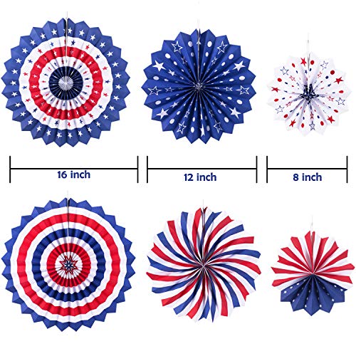Cmaone 25Pcs Patriotic Party Decorations Set, 4th of July American Flag Party Supplies Hanging Paper Fans, Pom Poms, Red White Blue Star Garland, Tassel Garlands String, American Theme Party Decor