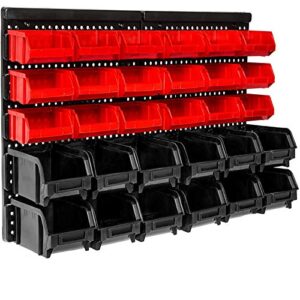 wision wall mounted storage bins, 30 wall mount tool organizer bins parts rack container, easy access compartments for tools, hardware, crafts, office supplies and more, blackred