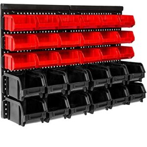 WISION Wall Mounted Storage Bins, 30 Wall Mount Tool Organizer Bins Parts Rack Container, Easy Access Compartments For Tools, Hardware, Crafts, Office Supplies And More, Blackred