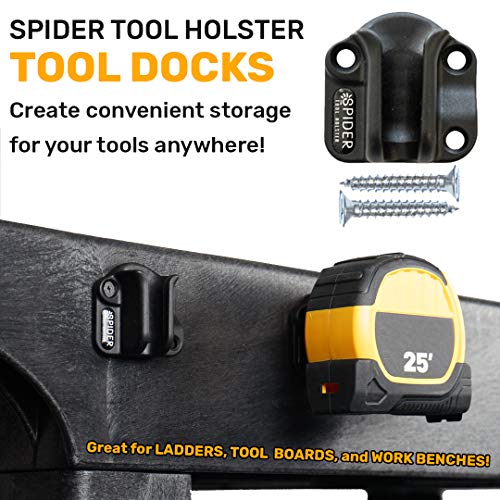 Spider Tool Holster - Tool Docks - Pack of Four - Easy to Install, Spider Compatible Tool Docking Stations for use on Garage Boards, Work Benches, Tool Boxes, Ladders and More