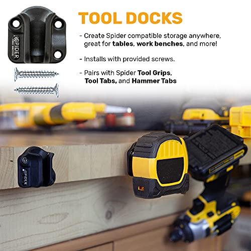 Spider Tool Holster - Tool Docks - Pack of Four - Easy to Install, Spider Compatible Tool Docking Stations for use on Garage Boards, Work Benches, Tool Boxes, Ladders and More