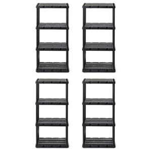 gracious living 4 shelf knect-a-shelf solid light duty storage unit 24 x 12 x 48 organizer system for home, garage, basement, and laundry, black (4 pack)