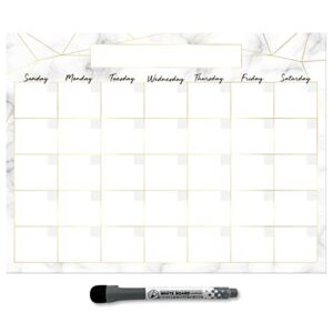 dry erase monthly calendar planner sticker decal | removable & reusable | magnetic fine-tip marker included (9 x 12 inches, marble)