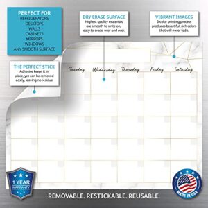 Dry Erase Monthly Calendar Planner Sticker Decal | Removable & Reusable | Magnetic Fine-Tip Marker Included (9 x 12 inches, Marble)