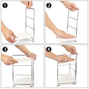 YANZHIX 2-Tier Corner Wire Shelving Stackable Organizer for Cosmetics, Bathroom, Kitchen, Countertop, Silver