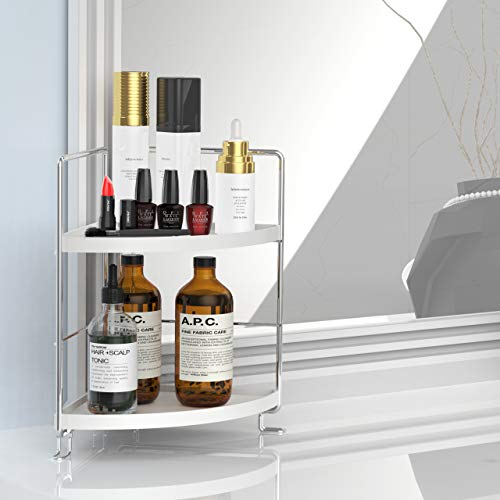 YANZHIX 2-Tier Corner Wire Shelving Stackable Organizer for Cosmetics, Bathroom, Kitchen, Countertop, Silver