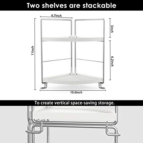 YANZHIX 2-Tier Corner Wire Shelving Stackable Organizer for Cosmetics, Bathroom, Kitchen, Countertop, Silver