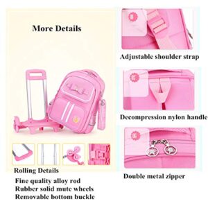 Bowknot Kids Girls Rolling Backpack Cute Carry-on Luggage with Wheels Trolly BookBag for School-2 Wheels
