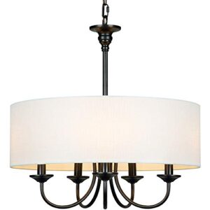 t&a traditional 5-light chandelier with white linen drum shade,20" simple chain pendant light lights for foyer dining room living room