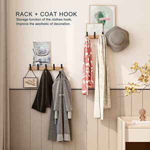 UOCO Coat Hook Wall Mounted Coat Rack-5 Double Hook, 15 Inch Aluminum,Metal Coat Hook Rail for Coat Hat Towel Robes, Wooden (Black 1PCS)