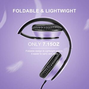 LORELEI X6 Over-Ear Headphones with Microphone, Lightweight Foldable & Portable Stereo Bass Headphones with 1.45M No-Tangle,Wired Headphones for Smartphone Tablet MP3 / 4 (Purple-Black)