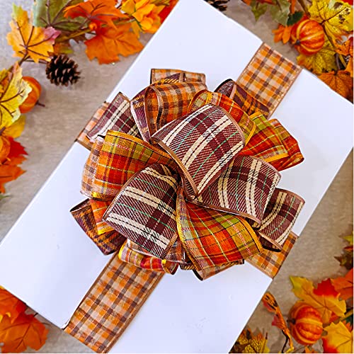 Winlyn 8 Rolls 48 Yards Assorted Fall Plaid Wired Ribbons Buffalo Check Ribbon Glittered Random Fiber Mesh Wired Ribbon Bows Craft Trim Ribbons 2.5" Wide for Holiday Fall Wedding Gift Wrapping Wreath