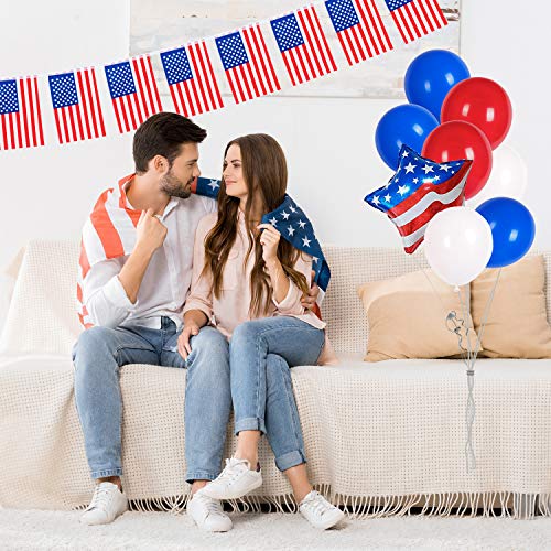 Adurself 4th of July Party Decorations Patriotic Party Supplies Red White Blue Paper Fans Pom Poms Balloons USA Pennant Flags Banners for USA Theme Party Independence Day Celebration Party Decoration