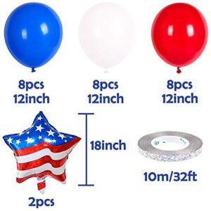 Adurself 4th of July Party Decorations Patriotic Party Supplies Red White Blue Paper Fans Pom Poms Balloons USA Pennant Flags Banners for USA Theme Party Independence Day Celebration Party Decoration