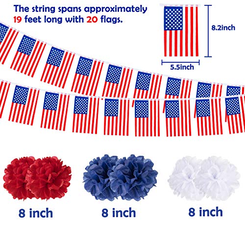 Adurself 4th of July Party Decorations Patriotic Party Supplies Red White Blue Paper Fans Pom Poms Balloons USA Pennant Flags Banners for USA Theme Party Independence Day Celebration Party Decoration