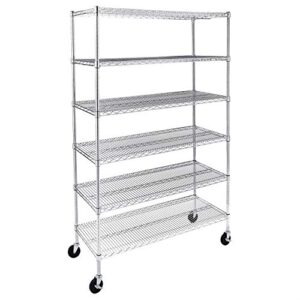 amazoncommercial heavy-duty 6-tier steel wire shelving with optional wheels, nsf certified, chrome, 18" d x 48" w x 75" h (76'' h with wheels)