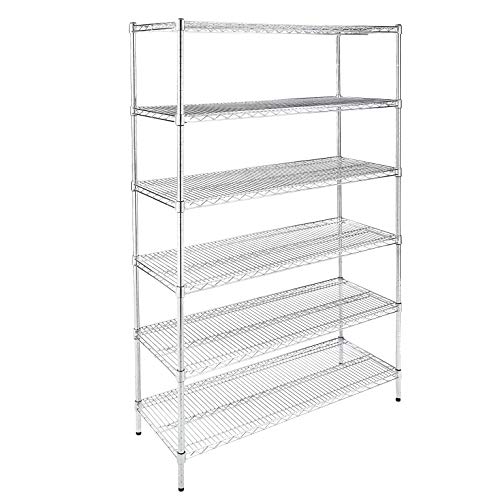 AmazonCommercial Heavy-Duty 6-Tier Steel Wire Shelving with Optional Wheels, NSF Certified, Chrome, 18" D x 48" W x 75" H (76'' H with wheels)