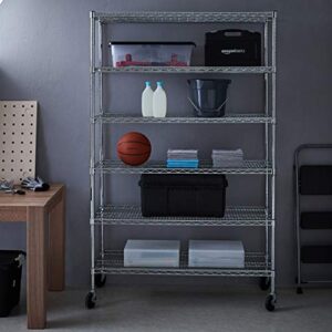 AmazonCommercial Heavy-Duty 6-Tier Steel Wire Shelving with Optional Wheels, NSF Certified, Chrome, 18" D x 48" W x 75" H (76'' H with wheels)