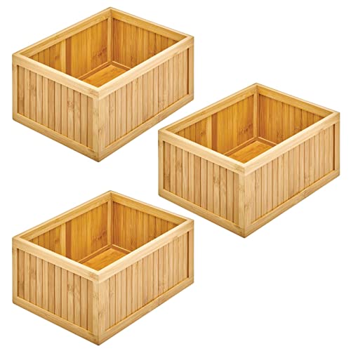 mDesign Bamboo Panel Kitchen Cabinet and Shelf Pantry Organizer Bin - Eco-Friendly, Multipurpose - Use on Countertops, Shelves or in Pantry - 3 Pack - Natural Bamboo