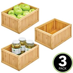 mDesign Bamboo Panel Kitchen Cabinet and Shelf Pantry Organizer Bin - Eco-Friendly, Multipurpose - Use on Countertops, Shelves or in Pantry - 3 Pack - Natural Bamboo