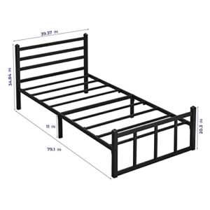 GreenForest Twin Bed Frame with Headboard Heavy Duty Supports Mattress Foundation,Platform Base Box Spring Replacement,Black