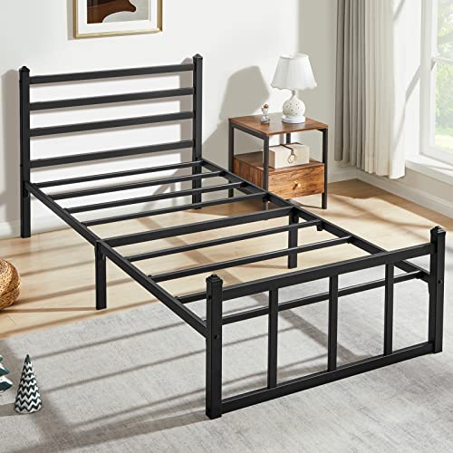 GreenForest Twin Bed Frame with Headboard Heavy Duty Supports Mattress Foundation,Platform Base Box Spring Replacement,Black