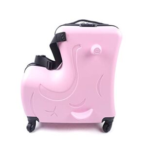 20" spinner luggage kids ride-on roll suitcase luggage bags wheeled trolley luggage waterproof (pink)