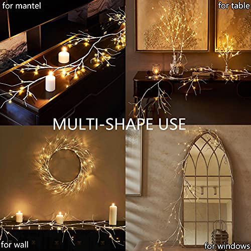 Fudios Lighted Birch Garland with Timer 48 LED Fairy Lights 6ft Battery Operated for Mantle Decor, Lit Twig Garland Christmas Indoor Outdoor Wedding Home Wall Decoration