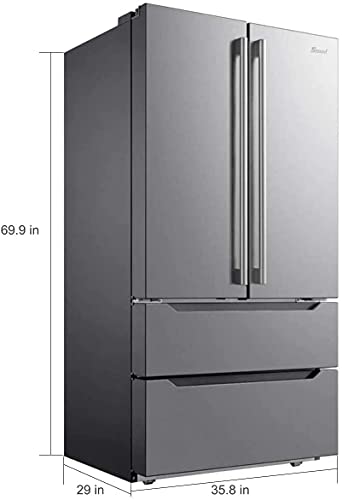 Smad 36" French Door Refrigerator 22.5 Cu.Ft, Refrigerator with ice maker, Counterdepth Refrigerator Bottom Freezer, Automatic Defrost, Humidity Controlled, fingerprint-proof stainless steel