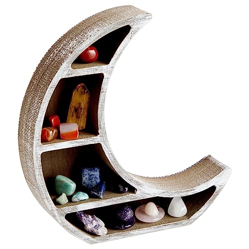 Farmlyn Creek Wooden Crescent Moon Shelf for Crystal Display, Essential Oils, Rustic-Style Home, Room Decor (Small, 10 x 10.2 x 2 in)