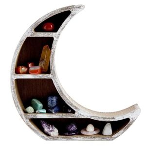 Farmlyn Creek Wooden Crescent Moon Shelf for Crystal Display, Essential Oils, Rustic-Style Home, Room Decor (Small, 10 x 10.2 x 2 in)