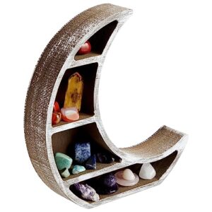 Farmlyn Creek Wooden Crescent Moon Shelf for Crystal Display, Essential Oils, Rustic-Style Home, Room Decor (Small, 10 x 10.2 x 2 in)