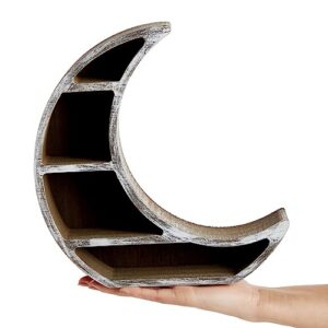 Farmlyn Creek Wooden Crescent Moon Shelf for Crystal Display, Essential Oils, Rustic-Style Home, Room Decor (Small, 10 x 10.2 x 2 in)