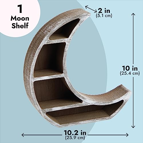 Farmlyn Creek Wooden Crescent Moon Shelf for Crystal Display, Essential Oils, Rustic-Style Home, Room Decor (Small, 10 x 10.2 x 2 in)