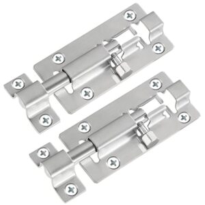 fatloda 2 pack barrel bolt latch, slide bolt latch 3 inches slide latch lock, thickened stainless steel sliding lock for door, brushed finish sliding bolt lock, sliding bolt latch with 12pcs screws