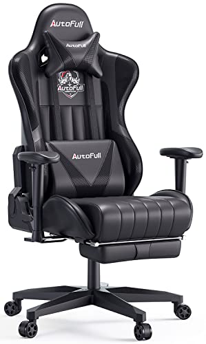 AutoFull C3 Gaming Chair Office Chair Ergonomic Computer Gaming Chair PU Leather with Headrest and Lumbar Support High Back Adjustable Racing Gaming Chair with Footrest(Black)