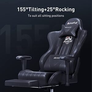 AutoFull C3 Gaming Chair Office Chair Ergonomic Computer Gaming Chair PU Leather with Headrest and Lumbar Support High Back Adjustable Racing Gaming Chair with Footrest(Black)