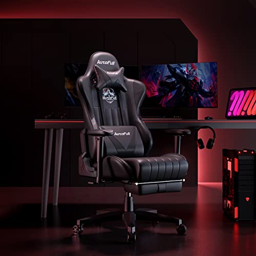 AutoFull C3 Gaming Chair Office Chair Ergonomic Computer Gaming Chair PU Leather with Headrest and Lumbar Support High Back Adjustable Racing Gaming Chair with Footrest(Black)